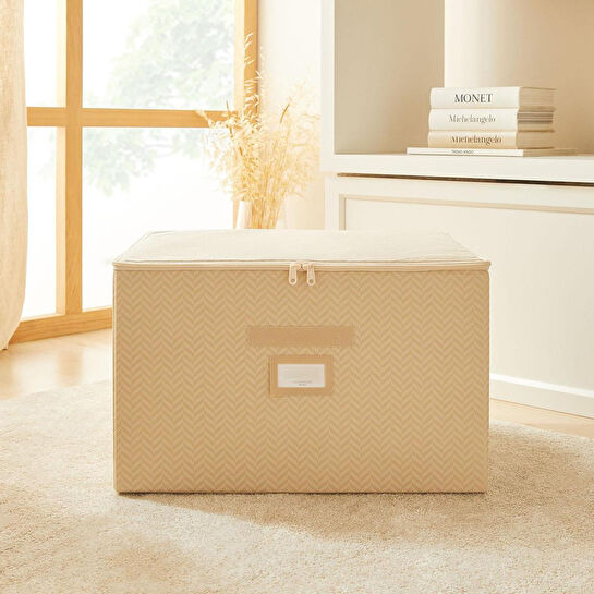 Ocean Home Textile Bej Balıksırtı Destekli Kutu Hurç 48 X 40 X 30 Cm