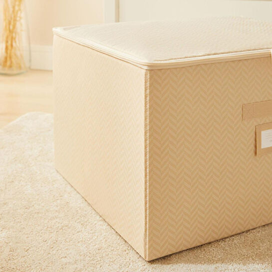 Ocean Home Textile Bej Balıksırtı Destekli Kutu Hurç 48 X 40 X 30 Cm