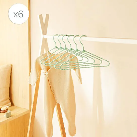 Ocean Home Textile 6'lı Mint Renk Kumaş Kaplı Metal Bebek Giysi Askısı19.5 X 30 X 0.3 Cm