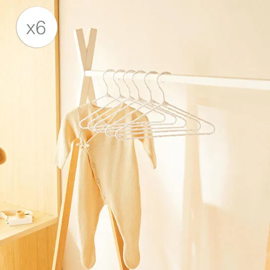 Ocean Home Textile 6'lı Beyaz Renk Kumaş Kaplı Metal Bebek Giysi Askısı19.5 X 30 X 0.3 Cm