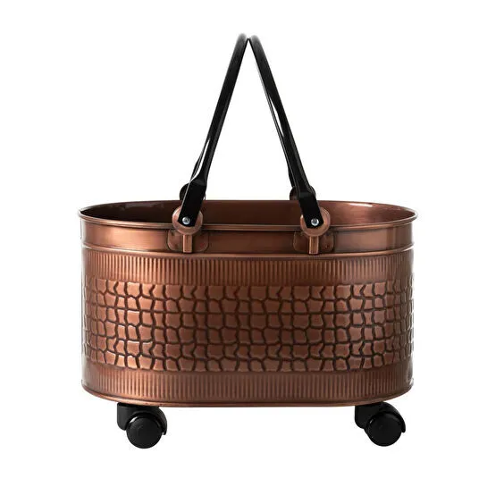 Mudo Home Vintage Tekerlekli̇ Bakir Odun Kovasi 48 Cm