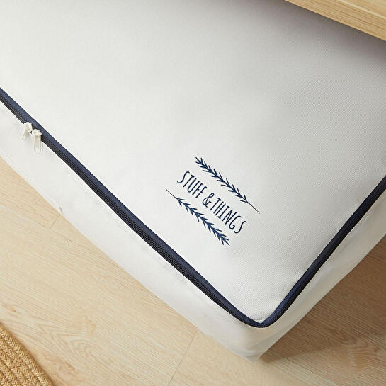 Ocean Home Textile 2'li Mega Boy Lacivert Fermuarlı Beyaz Renk Stuff & Things Baza Altı Hurç Set 74 X 46 X 22 Cm