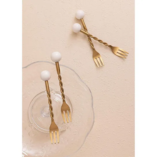 The Mia Globe Kek Çatalı Beyaz 4 Parça