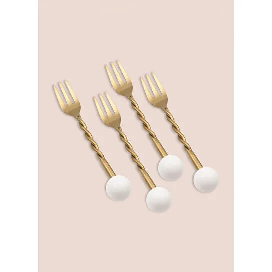 The Mia Globe Kek Çatalı Beyaz 4 Parça