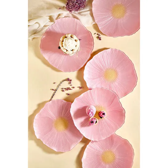 Lora Bianca Alba 28 Cm 6'lı Pembe Çiçek Desen Servis Sunum Tabağı Seti