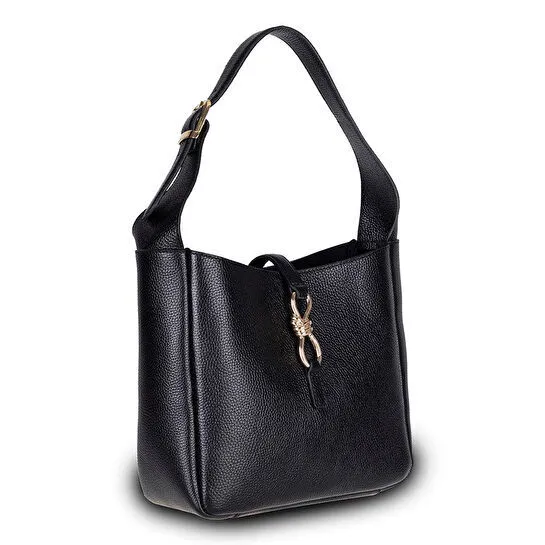 Bloominbag Ravello Cimbrone Noir Black Leather Shoulder Bag / Deri Omuz Çantası