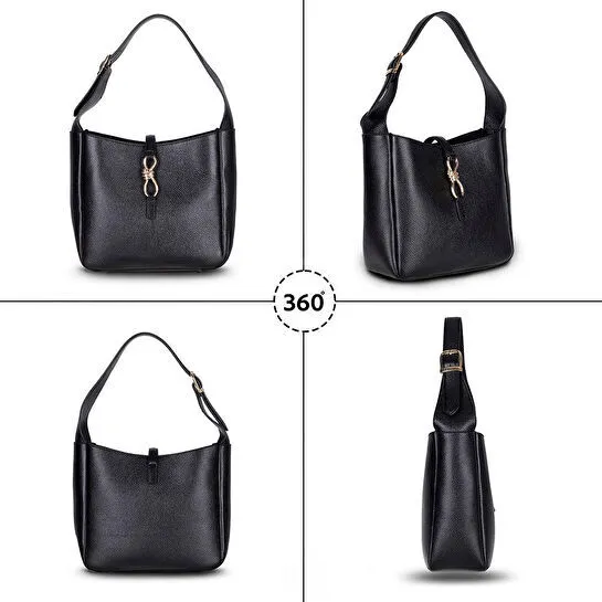 Bloominbag Ravello Cimbrone Noir Black Leather Shoulder Bag / Deri Omuz Çantası