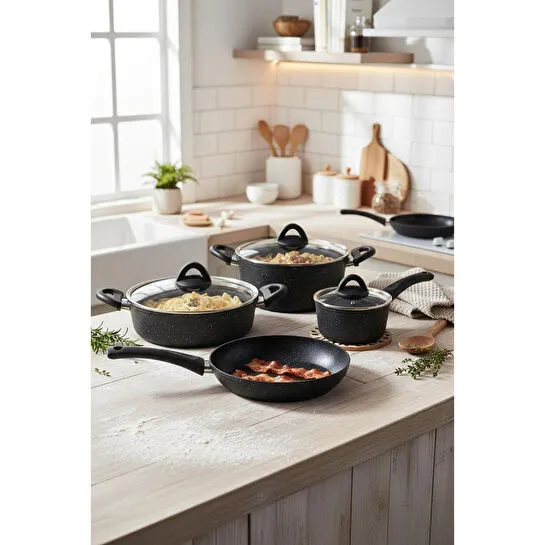 Bernardo Melcor 9 Parça Granit Tencere Seti Siyah