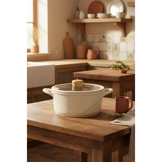 Bernardo Arista 5 Parça Seramik Döküm Tencere Seti Fildişi