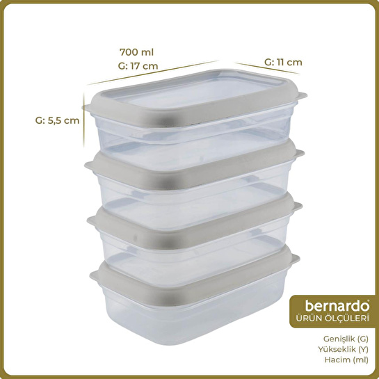 Bernardo Hide Plus 4'lü Saklama Kabı 700 Ml Beyaz