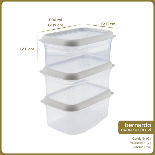Bernardo Hide Plus 3'lü Saklama Kabı 1000 Ml Beyaz