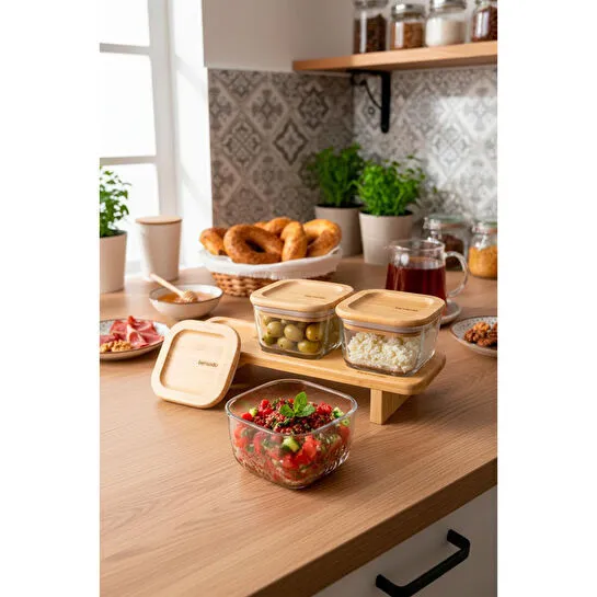 Bernardo Lunaya 3'lü Bambu Standlı Kahvaltılık Orta