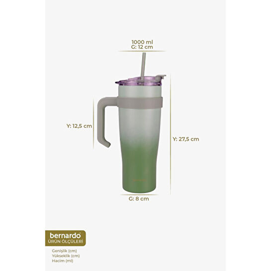 Bernardo Alto Pipetli Termos Bardak Yeşil 1000ml