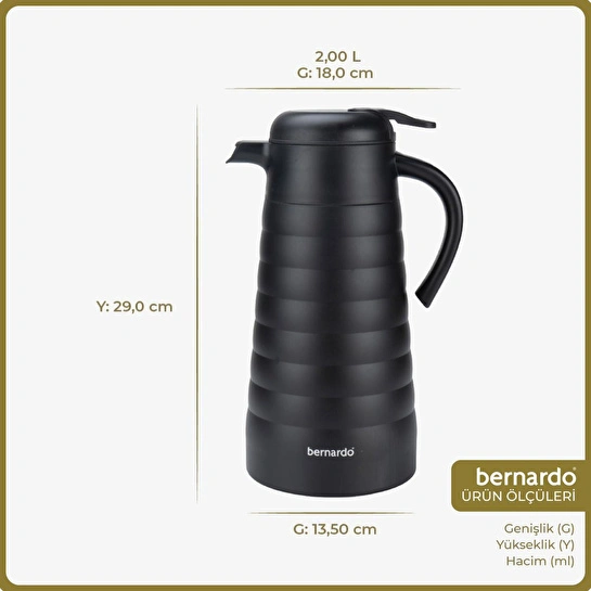 Bernardo Nora 2 Litre Çelik Termos Siyah