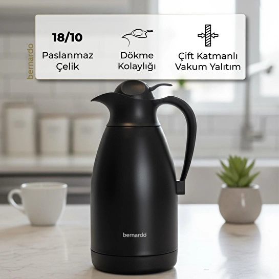 Bernardo Grandio Çelik Termos Siyah 2 Litre