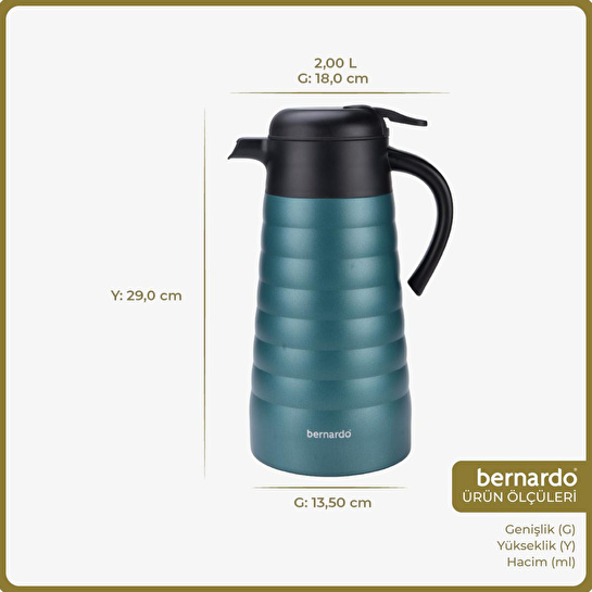 Bernardo Nora 2 Litre Çelik Termos Turkuaz