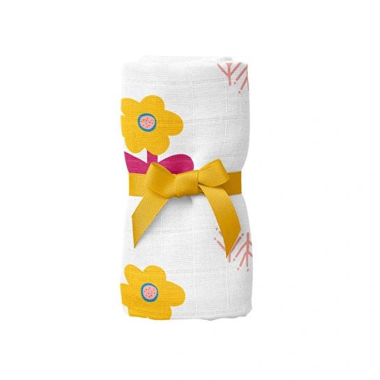 Itsy Bitsy Kids Big Flower Lemon, Müslin Bebek Örtüsü , 70x70 Cm