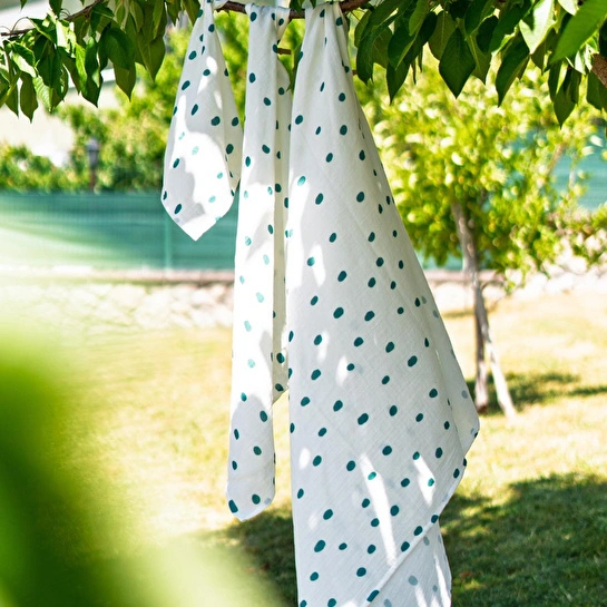 Itsy Bitsy Kids Big Flower Green Zigzag , Müslin Bebek Örtüsü ,70x70 Cm