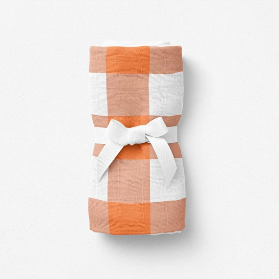 Itsy Bitsy Kids Bird Of Life Orange Check , Müslin Bebek Örtüsü , 100x100 Cm