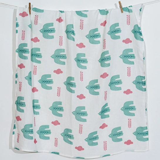 Itsy Bitsy Kids Bird Of Life Mint , Müslin Bebek Örtüsü , 100x100 Cm