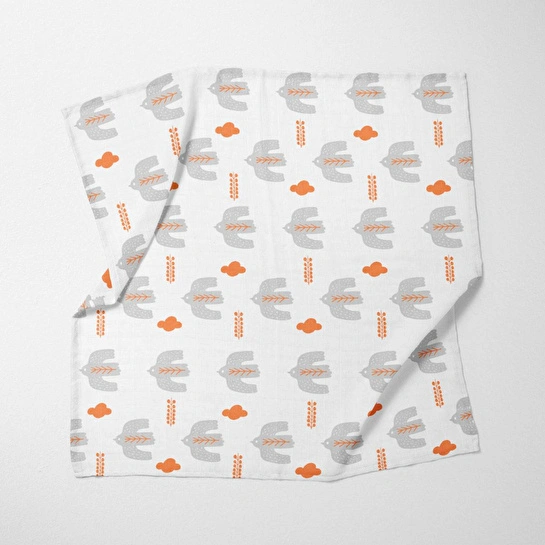 Itsy Bitsy Kids Bird Of Life Gri , Müslin Bebek Örtüsü , 70x70 Cm