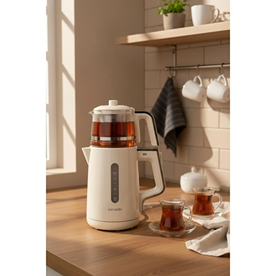Bernardo Venedik Cam Demlikli Çay Makinesi Krem