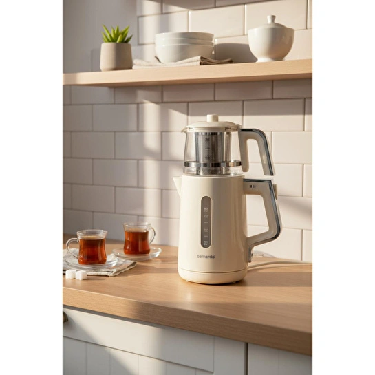 Bernardo Venedik Cam Demlikli Çay Makinesi Krem