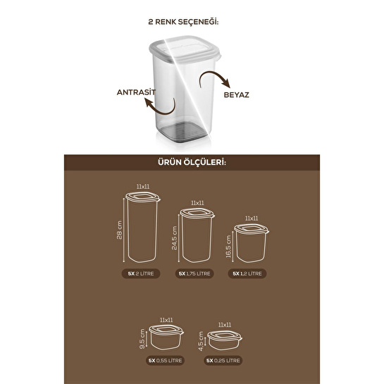 Vienev Etiketli 25'li Set Bakliyat Saklama Kabı Antrasit