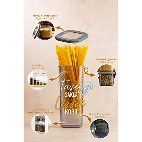 Vienev 6'lı Etiketli Lux Hava Geçirmez Erzak Saklama Kabı Seti 2 Lt Antrasit