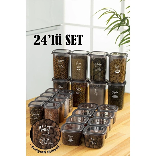 Vienev Beyaz Serigrafi Etiketli 24lü Peggy Kare Erzak Ve Baharat Full Set 8x(1,2, 0,55, 0,45) Ant