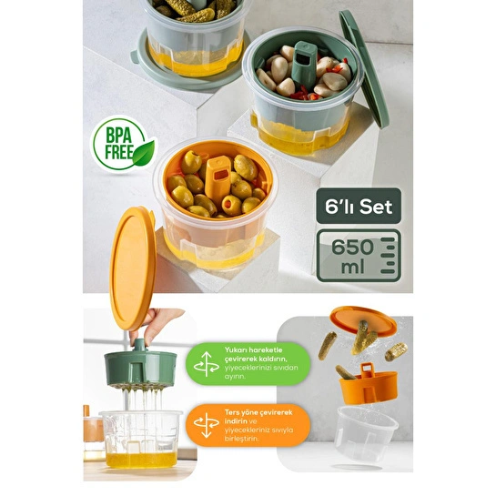 Vienev 6'lı Renkli Sunumluk Zeytin Turşu Peynir Çok Amaçlı Saklama Kabı Seti