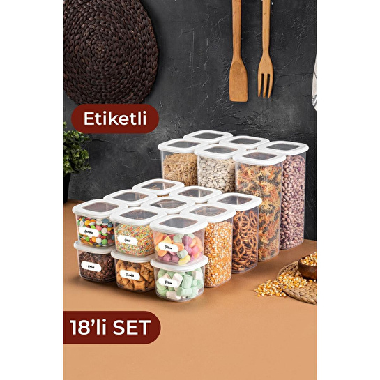 Vienev Foly Etiketli Kare Erzak Saklama Kabı 18'li Set 6x(0,55 Li̇tre, 1,2 Li̇tre, 1,75 Li̇tre)