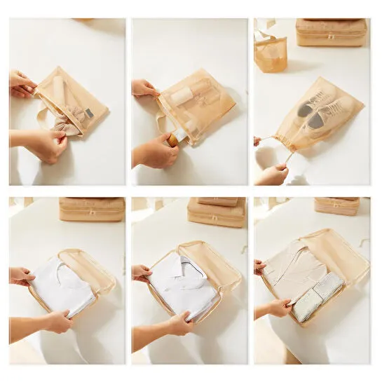 Ocean Home Textile 6'lı Bej Renk File Bavul İçi Düzenleyici Set