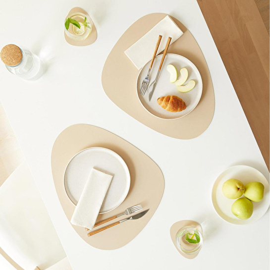 Home Wave 2'li Bej/taş Renk Suni Deri Amerikan Servis 45 X 36 Cm