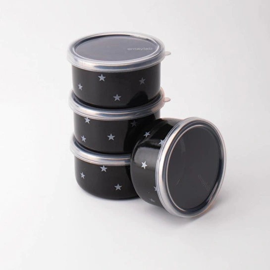 Emaylab Star Emaye 4’lü Kapaklı Çerezlik, Kahvaltılık, Reçellik, Zeytinlik, Sunumluk Seti 8cm 200 Ml