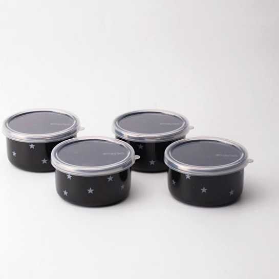 Emaylab Star Emaye 4’lü Kapaklı Çerezlik, Kahvaltılık, Reçellik, Zeytinlik, Sunumluk Seti 8cm 200 Ml