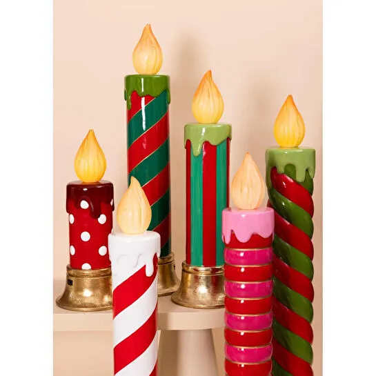 The Mia Dekoratif Led Işıklı Mum Kırmızı Yeşil 25x25x89 Cm