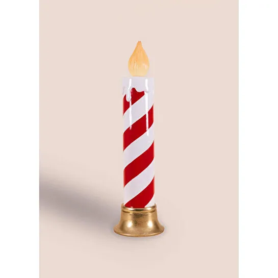 The Mia Dekoratif Led Işıklı Mum Kırmızı Beyaz 25x25x89 Cm