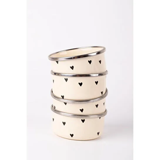 Emaylab Black Cupid Emaye 4’lü Kase Çerezlik, Kahvaltılık, Reçellik, Zeytinlik, Sunumluk Seti 8cm 200 Ml