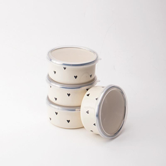 Emaylab Black Cupid Emaye 4’lü Kapaklı Çerezlik, Kahvaltılık, Reçellik, Zeytinlik, Sunumluk Seti 8cm 200 Ml