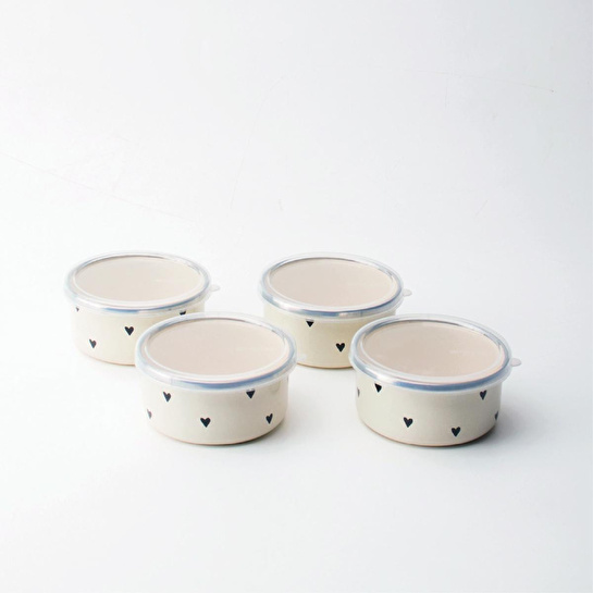 Emaylab Black Cupid Emaye 4’lü Kapaklı Çerezlik, Kahvaltılık, Reçellik, Zeytinlik, Sunumluk Seti 8cm 200 Ml