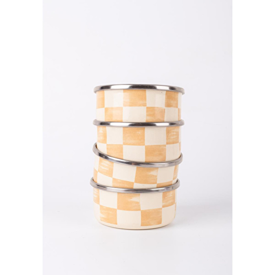 Emaylab Beige Emaye 4’lü Kase Çerezlik, Kahvaltılık, Reçellik, Zeytinlik, Sunumluk Seti 8cm 200 Ml