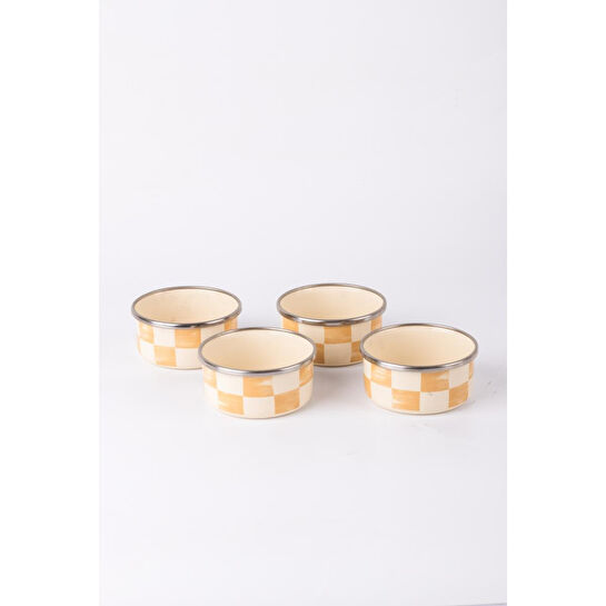 Emaylab Beige Emaye 4’lü Kase Çerezlik, Kahvaltılık, Reçellik, Zeytinlik, Sunumluk Seti 8cm 200 Ml
