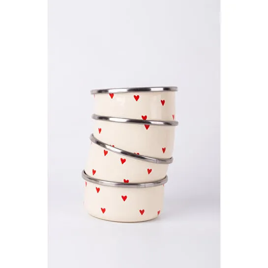 Emaylab Cupid Emaye 4’lü Kase Çerezlik, Kahvaltılık, Reçellik, Zeytinlik, Sunumluk Seti 8cm 200 Ml