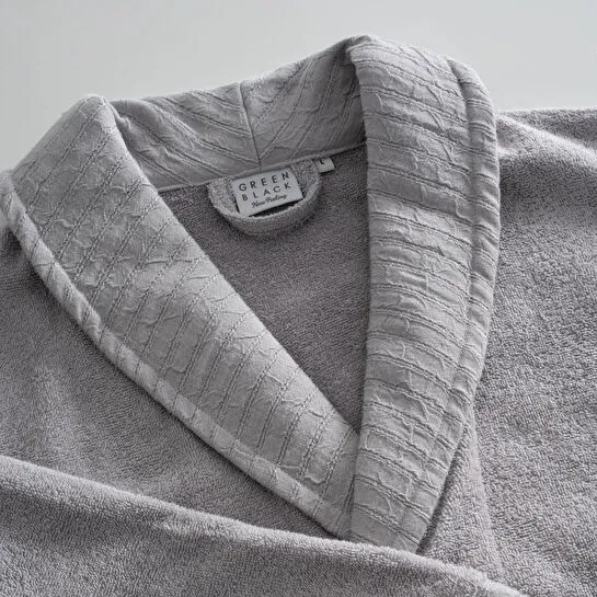 Green Black Rosalya Aile Bornoz Seti 10 Parça %100 Pamuk Nakışlı Pudra-gri