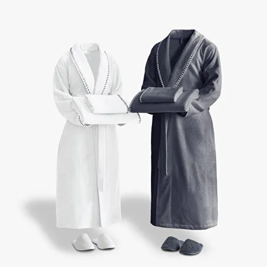 Green Black Tria Aile Bornoz Seti 10 Parça %100 Pamuk Jakarlı Krem-lacivert