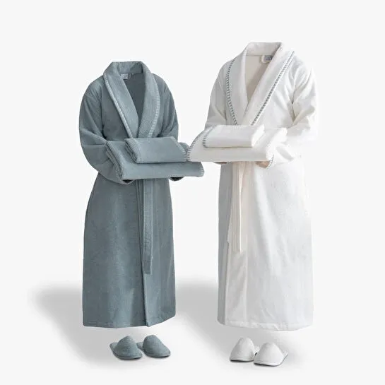 Green Black Tria Aile Bornoz Seti 10 Parça %100 Pamuk Jakarlı Mint-krem