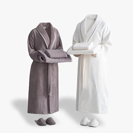 Green Black Tria Aile Bornoz Seti 10 Parça %100 Pamuk Jakarlı Vizon-krem