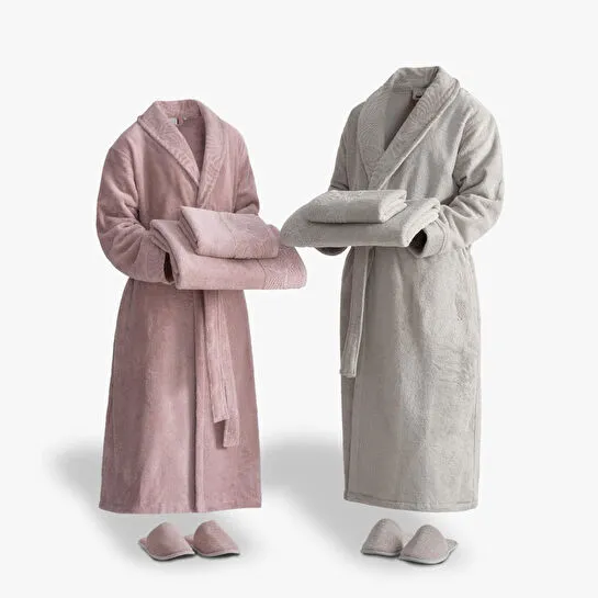 Green Black Fiorina Aile Bornoz Seti 10 Parça %100 Pamuk Jakarlı Pudra-bej