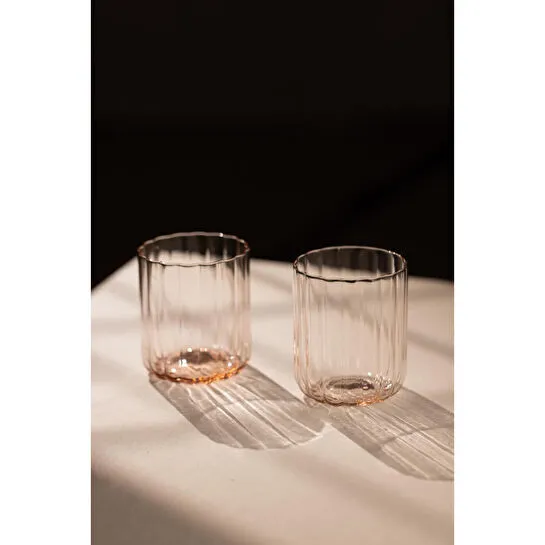 Rakle Flower El Yapımı Kendinden Renkli 2'li Su Bardağı Seti Pembe 450 Cc